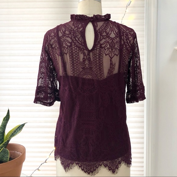 VILA Womens Winetasting Vikarla Lace Detail Top - Picture 2 of 8